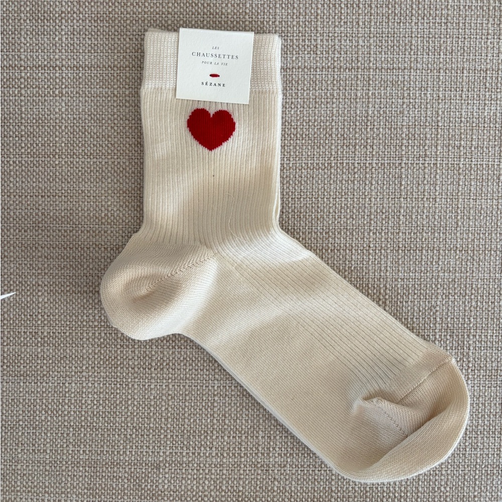 Sézane Cream Socks with Red Heart